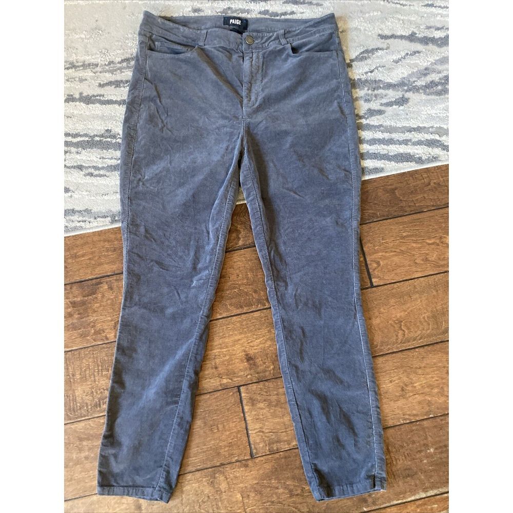 Paige Hoxton Women Jeans 32 Wild Grey Corduroy Straight Slim Ankle‎ Denim